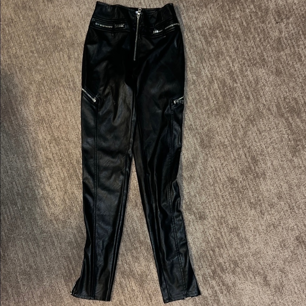 Tiger Mist Black Faux Leather High Rise Pants Size Small